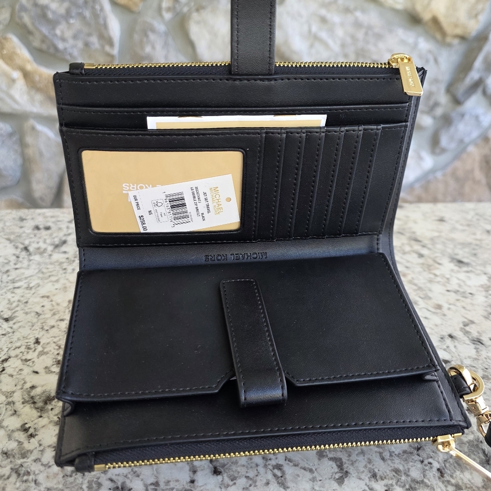 Michael Kors Jet Set Logo Large Black Double Zip Wristlet - Picture 3 of 6